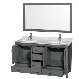 Wyndham Collection Vanity Wyndham Collection WCS141460DKGCMUNSM58 Sheffield 60 Inch Double Bathroom Vanity in Dark Gray, White Carrara Marble Countertop, Undermount Square Sinks, and 58 Inch Mirror