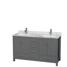 Load image into Gallery viewer, Wyndham Collection Vanity Wyndham Collection WCS141460DKGCMUNSMXX Sheffield 60 Inch Double Bathroom Vanity in Dark Gray, White Carrara Marble Countertop, Undermount Square Sinks, and No Mirror
