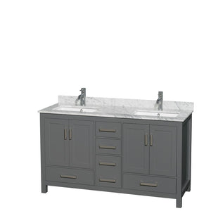 Wyndham Collection Vanity Wyndham Collection WCS141460DKGCMUNSMXX Sheffield 60 Inch Double Bathroom Vanity in Dark Gray, White Carrara Marble Countertop, Undermount Square Sinks, and No Mirror