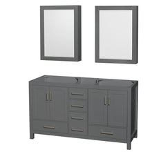 Load image into Gallery viewer, Wyndham Collection Vanity Wyndham Collection WCS141460DKGCXSXXMED Sheffield 60 Inch Double Bathroom Vanity in Dark Gray, No Countertop, No Sinks, and Medicine Cabinets