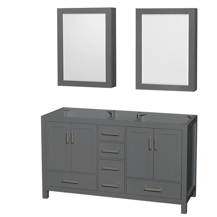 Wyndham Collection Vanity Wyndham Collection WCS141460DKGCXSXXMED Sheffield 60 Inch Double Bathroom Vanity in Dark Gray, No Countertop, No Sinks, and Medicine Cabinets