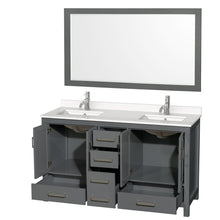 Load image into Gallery viewer, Wyndham Collection Vanity Wyndham Collection WCS141460DKGWQUNSM58 Sheffield 60 Inch Double Bathroom Vanity in Dark Gray, White Quartz Countertop, Undermount Square Sinks, 58 Inch Mirror