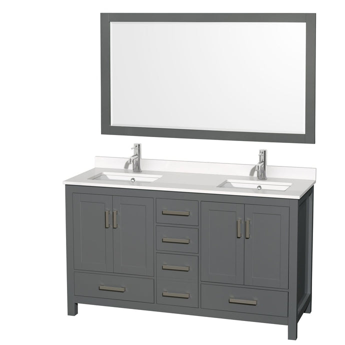 Wyndham Collection Vanity Wyndham Collection WCS141460DKGWQUNSM58 Sheffield 60 Inch Double Bathroom Vanity in Dark Gray, White Quartz Countertop, Undermount Square Sinks, 58 Inch Mirror