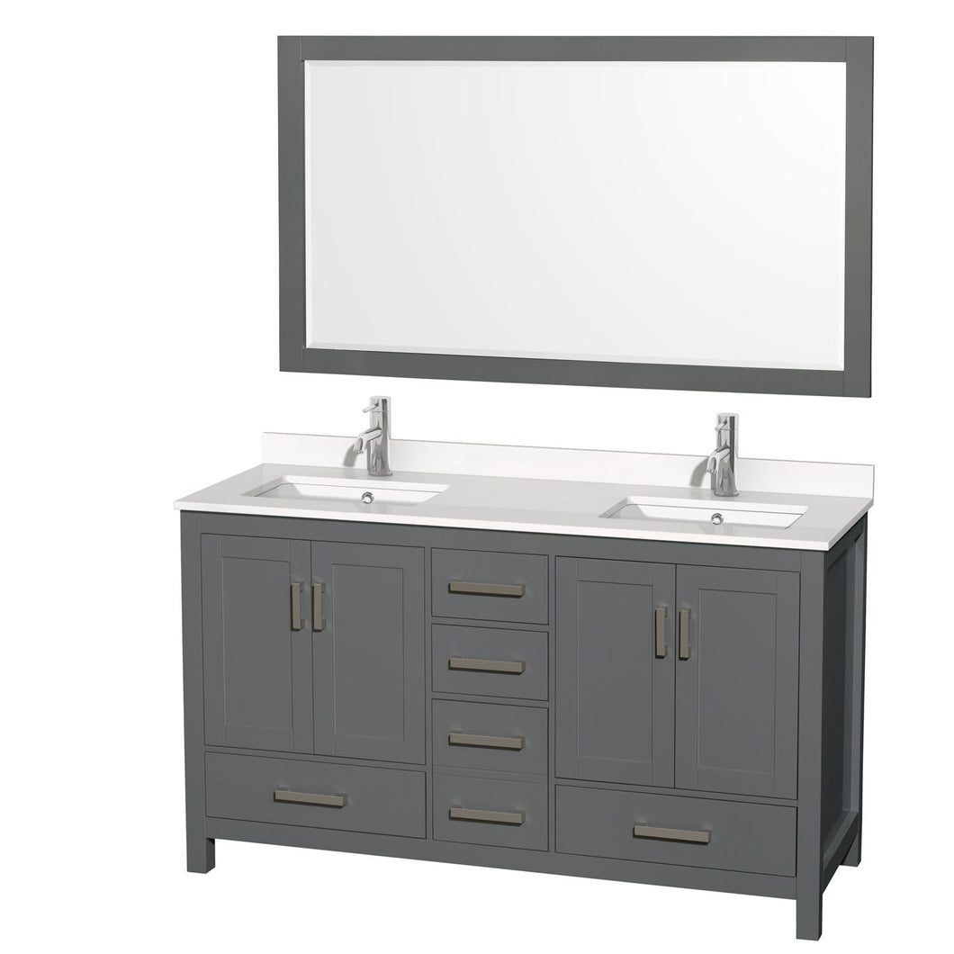 Wyndham Collection Vanity Wyndham Collection WCS141460DKGWQUNSM58 Sheffield 60 Inch Double Bathroom Vanity in Dark Gray, White Quartz Countertop, Undermount Square Sinks, 58 Inch Mirror