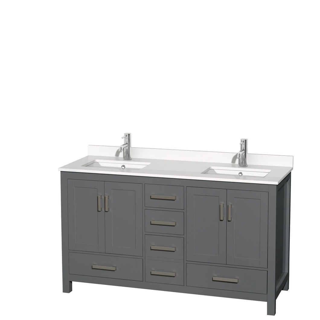 Wyndham Collection Vanity Wyndham Collection WCS141460DKGWQUNSMXX Sheffield 60 Inch Double Bathroom Vanity in Dark Gray, White Quartz Countertop, Undermount Square Sinks, No Mirror