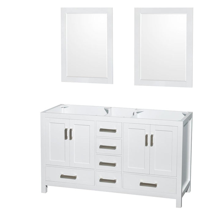 Wyndham Collection Vanity Wyndham Collection WCS141460DWHCXSXXM24 Sheffield 60 Inch Double Bathroom Vanity in White, No Countertop, No Sinks, and 24 Inch Mirrors