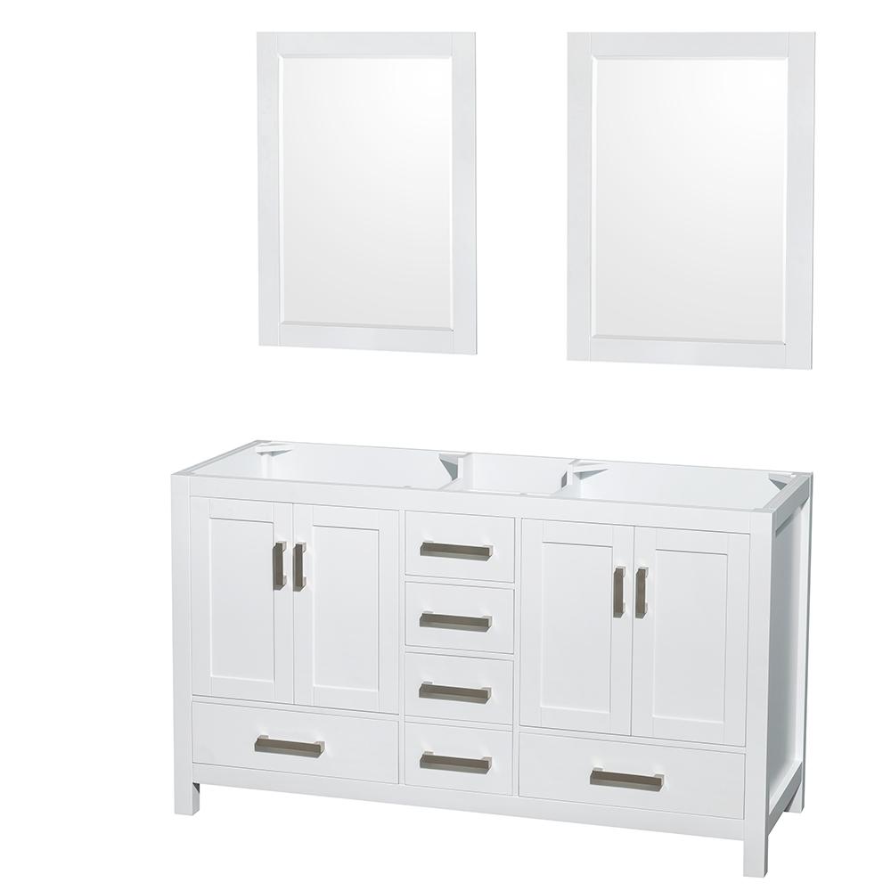 Wyndham Collection Vanity Wyndham Collection WCS141460DWHCXSXXM24 Sheffield 60 Inch Double Bathroom Vanity in White, No Countertop, No Sinks, and 24 Inch Mirrors