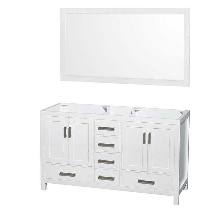Wyndham Collection Vanity Wyndham Collection WCS141460DWHCXSXXM58 Sheffield 60 Inch Double Bathroom Vanity in White, No Countertop, No Sinks, and 58 Inch Mirror