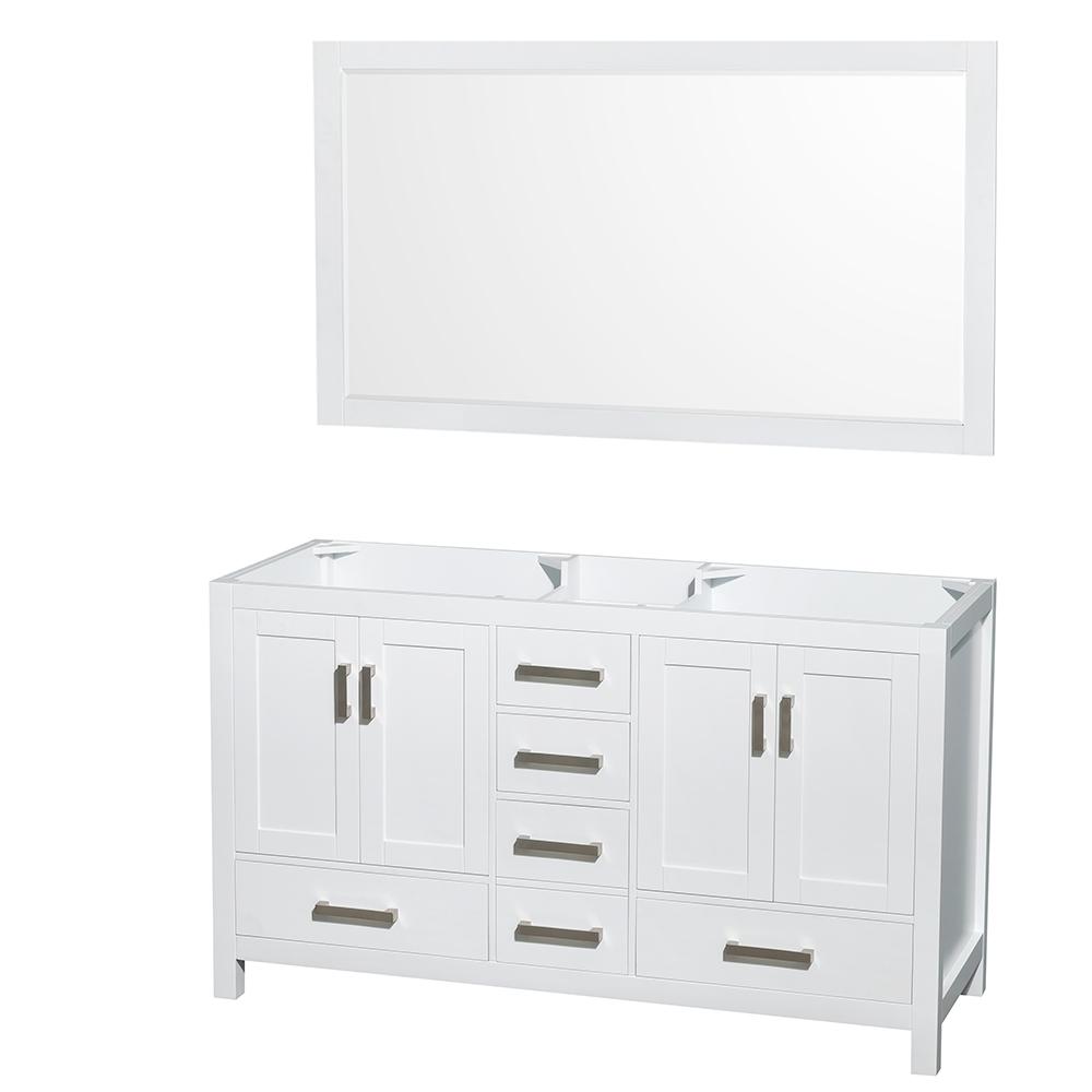 Wyndham Collection Vanity Wyndham Collection WCS141460DWHCXSXXM58 Sheffield 60 Inch Double Bathroom Vanity in White, No Countertop, No Sinks, and 58 Inch Mirror