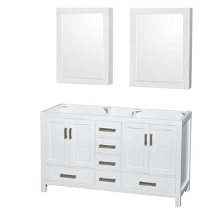 Wyndham Collection Vanity Wyndham Collection WCS141460DWHCXSXXMED Sheffield 60 Inch Double Bathroom Vanity in White, No Countertop, No Sinks, and Medicine Cabinets