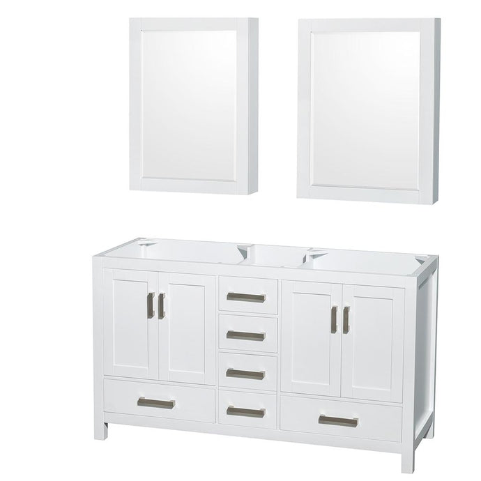 Wyndham Collection Vanity Wyndham Collection WCS141460DWHCXSXXMED Sheffield 60 Inch Double Bathroom Vanity in White, No Countertop, No Sinks, and Medicine Cabinets