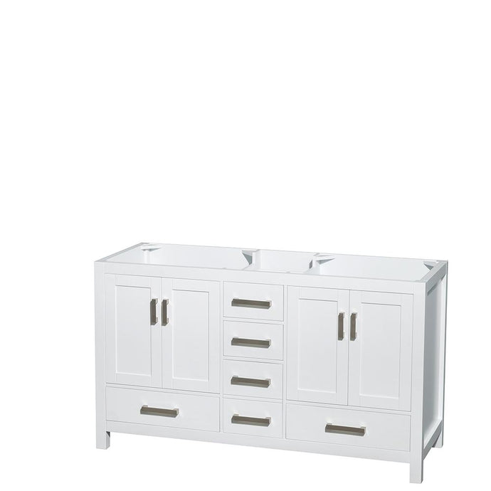 Wyndham Collection Vanity Wyndham Collection WCS141460DWHCXSXXMXX Sheffield 60 Inch Double Bathroom Vanity in White, No Countertop, No Sinks, and No Mirror