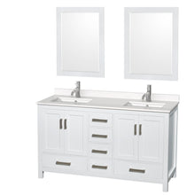 Load image into Gallery viewer, Wyndham Collection Vanity Wyndham Collection WCS141460DWHWQUNSM24 Sheffield 60 Inch Double Bathroom Vanity in White, White Quartz Countertop, Undermount Square Sinks, 24 Inch Mirrors