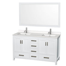 Load image into Gallery viewer, Wyndham Collection Vanity Wyndham Collection WCS141460DWHWQUNSM58 Sheffield 60 Inch Double Bathroom Vanity in White, White Quartz Countertop, Undermount Square Sinks, 58 Inch Mirror