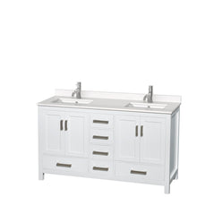 Load image into Gallery viewer, Wyndham Collection Vanity Wyndham Collection WCS141460DWHWQUNSMXX Sheffield 60 Inch Double Bathroom Vanity in White, White Quartz Countertop, Undermount Square Sinks, No Mirror