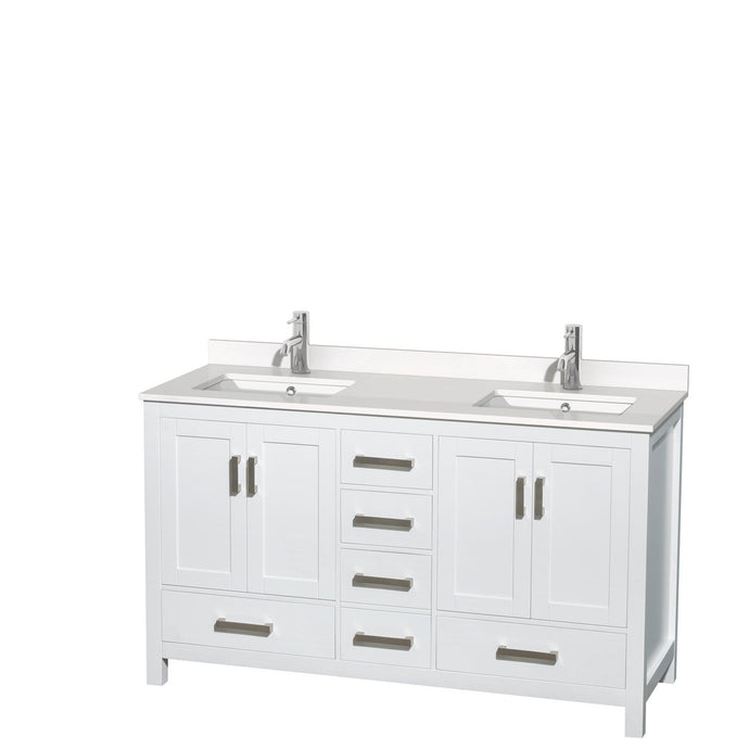 Wyndham Collection Vanity Wyndham Collection WCS141460DWHWQUNSMXX Sheffield 60 Inch Double Bathroom Vanity in White, White Quartz Countertop, Undermount Square Sinks, No Mirror