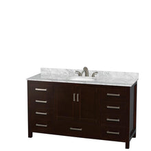 Load image into Gallery viewer, Wyndham Collection Vanity Wyndham Collection WCS141460SESCMUNOMXX Sheffield 60 Inch Single Bathroom Vanity in Espresso, White Carrara Marble Countertop, Undermount Oval Sink, and No Mirror