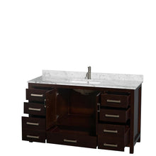Load image into Gallery viewer, Wyndham Collection Vanity Wyndham Collection WCS141460SESCMUNSMXX Sheffield 60 Inch Single Bathroom Vanity in Espresso, White Carrara Marble Countertop, Undermount Square Sink, and No Mirror