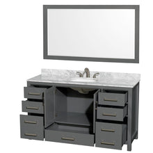 Load image into Gallery viewer, Wyndham Collection Vanity Wyndham Collection WCS141460SKGCMUNOM58 Sheffield 60 Inch Single Bathroom Vanity in Dark Gray, White Carrara Marble Countertop, Undermount Oval Sink, and 58 Inch Mirror