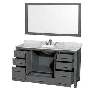 Wyndham Collection Vanity Wyndham Collection WCS141460SKGCMUNOM58 Sheffield 60 Inch Single Bathroom Vanity in Dark Gray, White Carrara Marble Countertop, Undermount Oval Sink, and 58 Inch Mirror