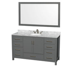 Load image into Gallery viewer, Wyndham Collection Vanity Wyndham Collection WCS141460SKGCMUNOM58 Sheffield 60 Inch Single Bathroom Vanity in Dark Gray, White Carrara Marble Countertop, Undermount Oval Sink, and 58 Inch Mirror