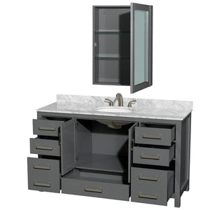 Wyndham Collection Vanity Wyndham Collection WCS141460SKGCMUNOMED Sheffield 60 Inch Single Bathroom Vanity in Dark Gray, White Carrara Marble Countertop, Undermount Oval Sink, and Medicine Cabinet