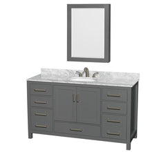 Load image into Gallery viewer, Wyndham Collection Vanity Wyndham Collection WCS141460SKGCMUNOMED Sheffield 60 Inch Single Bathroom Vanity in Dark Gray, White Carrara Marble Countertop, Undermount Oval Sink, and Medicine Cabinet