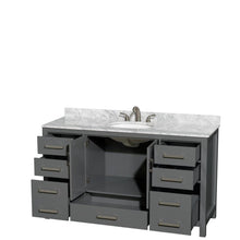 Load image into Gallery viewer, Wyndham Collection Vanity Wyndham Collection WCS141460SKGCMUNOMXX Sheffield 60 Inch Single Bathroom Vanity in Dark Gray, White Carrara Marble Countertop, Undermount Oval Sink, and No Mirror
