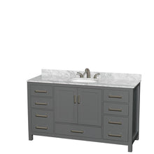 Load image into Gallery viewer, Wyndham Collection Vanity Wyndham Collection WCS141460SKGCMUNOMXX Sheffield 60 Inch Single Bathroom Vanity in Dark Gray, White Carrara Marble Countertop, Undermount Oval Sink, and No Mirror