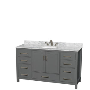 Wyndham Collection Vanity Wyndham Collection WCS141460SKGCMUNOMXX Sheffield 60 Inch Single Bathroom Vanity in Dark Gray, White Carrara Marble Countertop, Undermount Oval Sink, and No Mirror