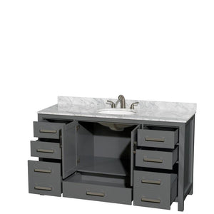 Wyndham Collection Vanity Wyndham Collection WCS141460SKGCMUNOMXX Sheffield 60 Inch Single Bathroom Vanity in Dark Gray, White Carrara Marble Countertop, Undermount Oval Sink, and No Mirror