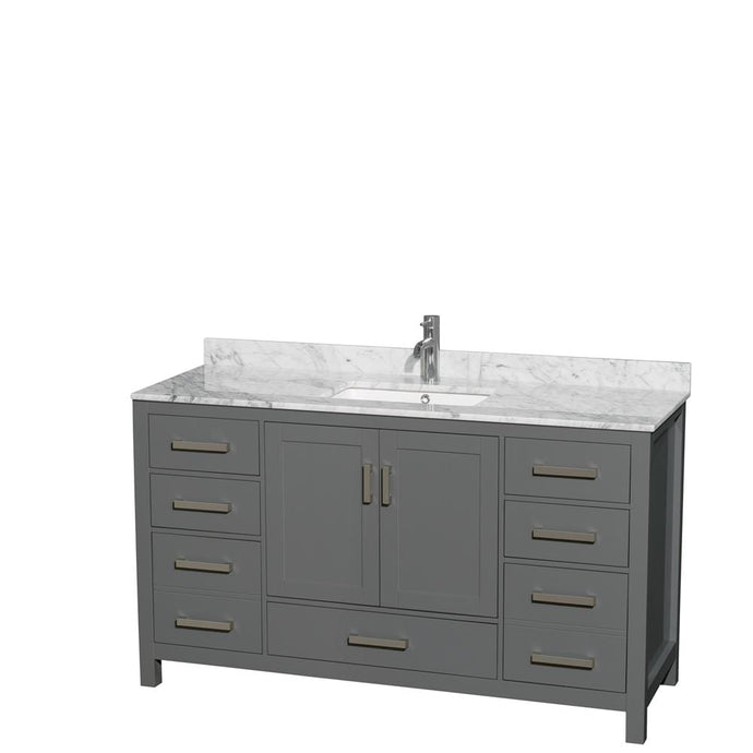 Wyndham Collection Vanity Wyndham Collection WCS141460SKGCMUNSMXX Sheffield 60 Inch Single Bathroom Vanity in Dark Gray, White Carrara Marble Countertop, Undermount Square Sink, and No Mirror
