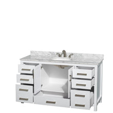 Load image into Gallery viewer, Wyndham Collection Vanity Wyndham Collection WCS141460SWHCMUNOMXX Sheffield 60 Inch Single Bathroom Vanity in White, White Carrara Marble Countertop, Undermount Oval Sink, and No Mirror