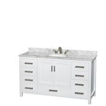 Load image into Gallery viewer, Wyndham Collection Vanity Wyndham Collection WCS141460SWHCMUNOMXX Sheffield 60 Inch Single Bathroom Vanity in White, White Carrara Marble Countertop, Undermount Oval Sink, and No Mirror