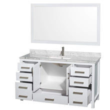 Load image into Gallery viewer, Wyndham Collection Vanity Wyndham Collection WCS141460SWHCMUNSM58 Sheffield 60 Inch Single Bathroom Vanity in White, White Carrara Marble Countertop, Undermount Square Sink, and 58 Inch Mirror