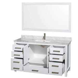 Wyndham Collection Vanity Wyndham Collection WCS141460SWHCMUNSM58 Sheffield 60 Inch Single Bathroom Vanity in White, White Carrara Marble Countertop, Undermount Square Sink, and 58 Inch Mirror