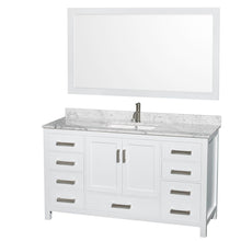 Load image into Gallery viewer, Wyndham Collection Vanity Wyndham Collection WCS141460SWHCMUNSM58 Sheffield 60 Inch Single Bathroom Vanity in White, White Carrara Marble Countertop, Undermount Square Sink, and 58 Inch Mirror