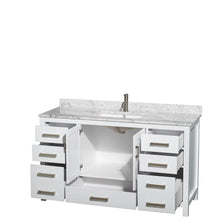 Load image into Gallery viewer, Wyndham Collection Vanity Wyndham Collection WCS141460SWHCMUNSMXX Sheffield 60 Inch Single Bathroom Vanity in White, White Carrara Marble Countertop, Undermount Square Sink, and No Mirror