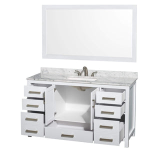 Wyndham Collection Vanity Wyndham Collection WCS141460SWHCMUS3M58 Sheffield 60 Inch Single Bathroom Vanity in White, White Carrara Marble Countertop, Undermount 3-Hole Square Sink, 58 Inch Mirror