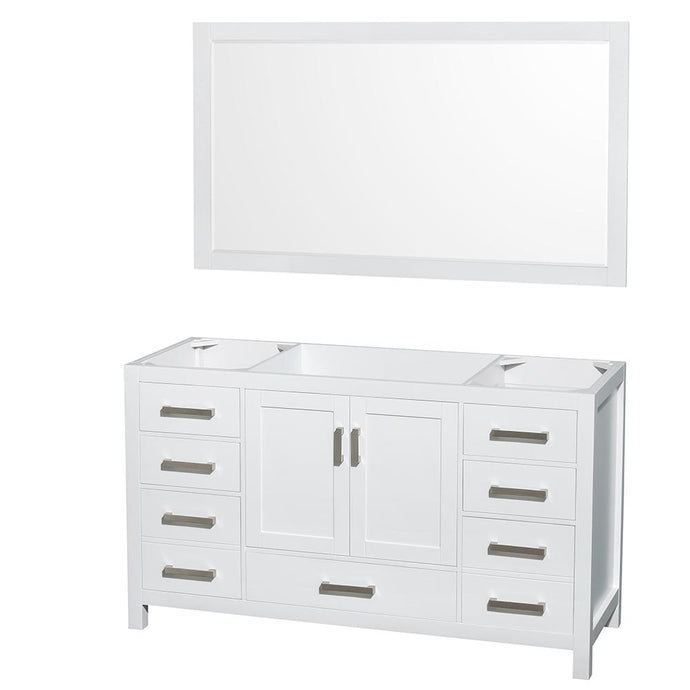 Wyndham Collection Vanity Wyndham Collection WCS141460SWHCXSXXM58 Sheffield 60 Inch Single Bathroom Vanity in White, No Countertop, No Sink, and 58 Inch Mirror