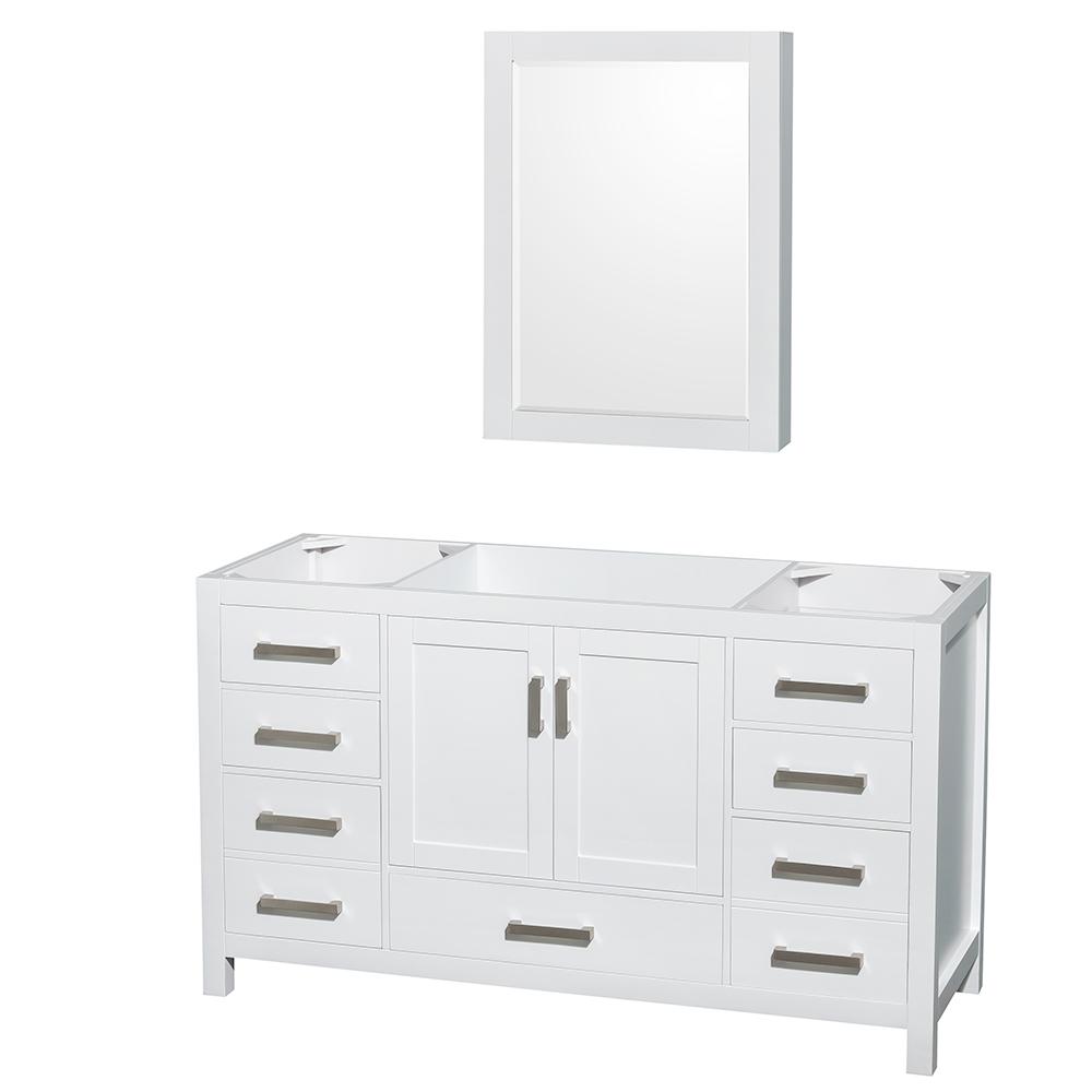 Wyndham Collection Vanity Wyndham Collection WCS141460SWHCXSXXMED Sheffield 60 Inch Single Bathroom Vanity in White, No Countertop, No Sink, and Medicine Cabinet