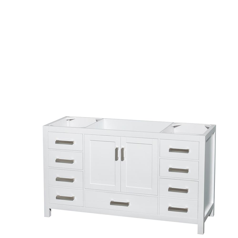 Wyndham Collection Vanity Wyndham Collection WCS141460SWHCXSXXMXX Sheffield 60 Inch Single Bathroom Vanity in White, No Countertop, No Sink, and No Mirror