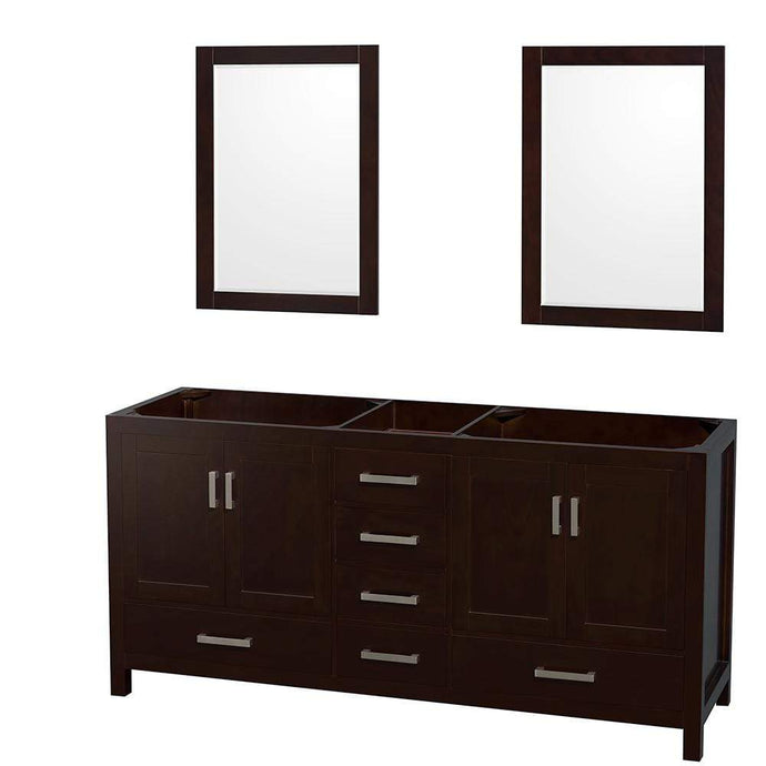 Wyndham Collection Vanity Wyndham Collection WCS141472DESCXSXXM24 Sheffield 72 Inch Double Bathroom Vanity in Espresso, No Countertop, No Sinks, and 24 Inch Mirrors