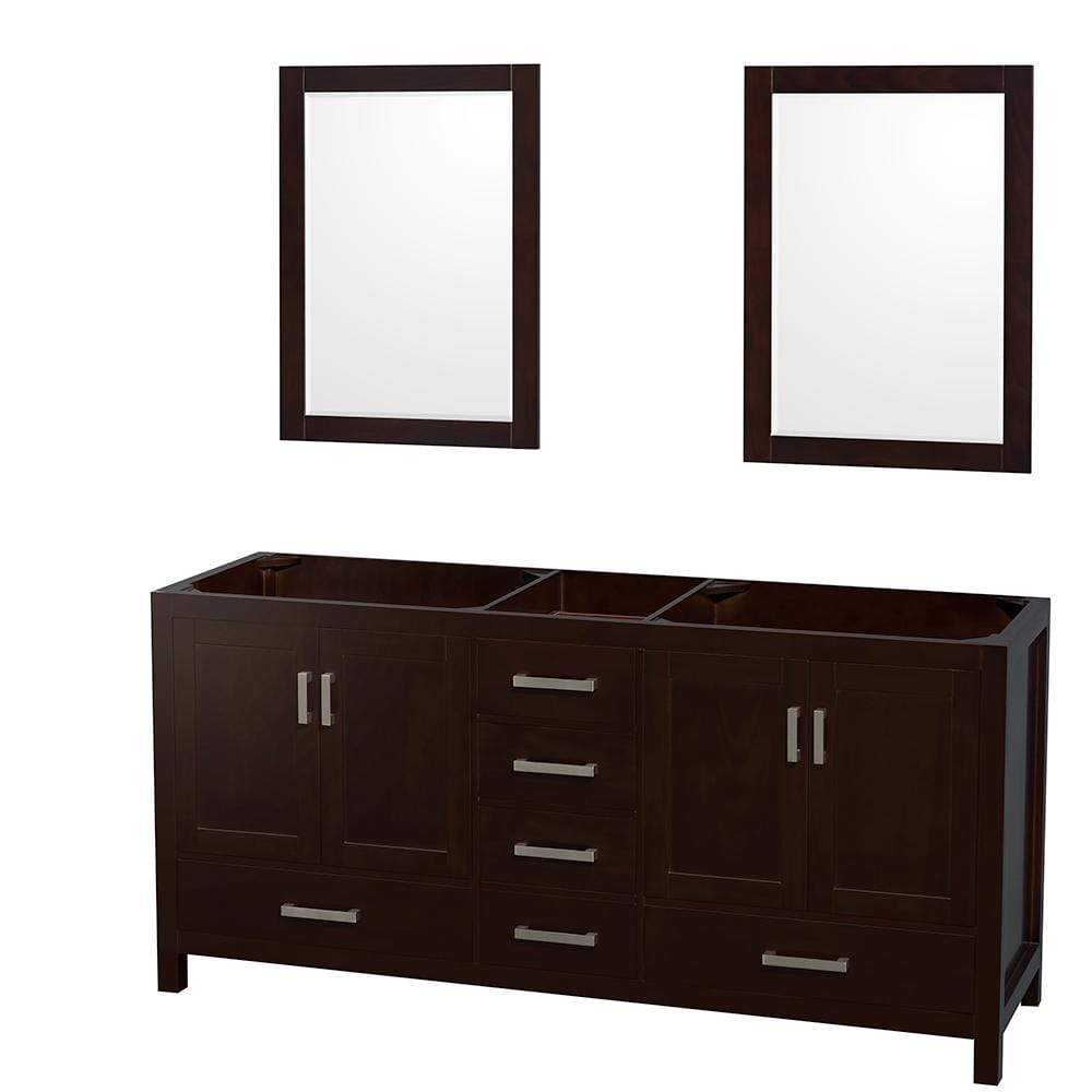 Wyndham Collection Vanity Wyndham Collection WCS141472DESCXSXXM24 Sheffield 72 Inch Double Bathroom Vanity in Espresso, No Countertop, No Sinks, and 24 Inch Mirrors