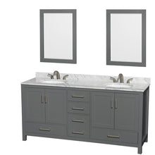 Load image into Gallery viewer, Wyndham Collection Vanity Wyndham Collection WCS141472DKGCMUNOM24 Sheffield 72 Inch Double Bathroom Vanity in Dark Gray, White Carrara Marble Countertop, Undermount Oval Sinks, and 24 Inch Mirrors