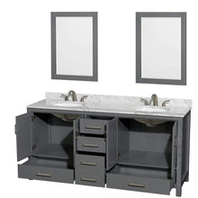 Load image into Gallery viewer, Wyndham Collection Vanity Wyndham Collection WCS141472DKGCMUNOM24 Sheffield 72 Inch Double Bathroom Vanity in Dark Gray, White Carrara Marble Countertop, Undermount Oval Sinks, and 24 Inch Mirrors