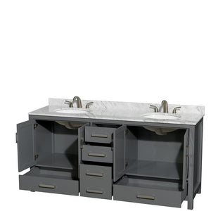 Wyndham Collection Vanity Wyndham Collection WCS141472DKGCMUNOMXX Sheffield 72 Inch Double Bathroom Vanity in Dark Gray, White Carrara Marble Countertop, Undermount Oval Sinks, and No Mirror