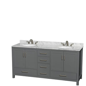 Wyndham Collection Vanity Wyndham Collection WCS141472DKGCMUNOMXX Sheffield 72 Inch Double Bathroom Vanity in Dark Gray, White Carrara Marble Countertop, Undermount Oval Sinks, and No Mirror