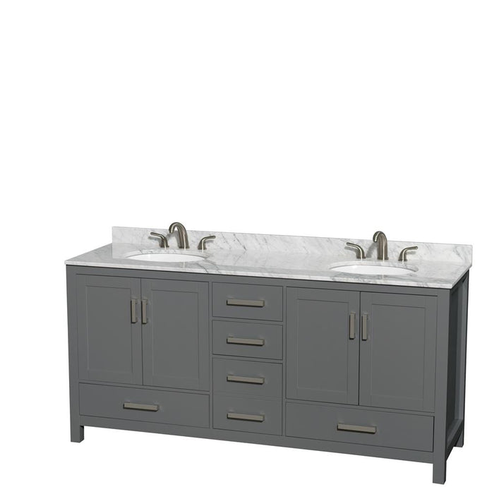 Wyndham Collection Vanity Wyndham Collection WCS141472DKGCMUNOMXX Sheffield 72 Inch Double Bathroom Vanity in Dark Gray, White Carrara Marble Countertop, Undermount Oval Sinks, and No Mirror