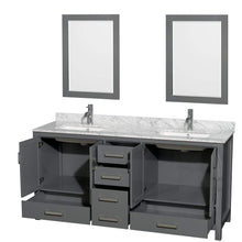 Load image into Gallery viewer, Wyndham Collection Vanity Wyndham Collection WCS141472DKGCMUNSM24 Sheffield 72 Inch Double Bathroom Vanity in Dark Gray, White Carrara Marble Countertop, Undermount Square Sinks, and 24 Inch Mirrors